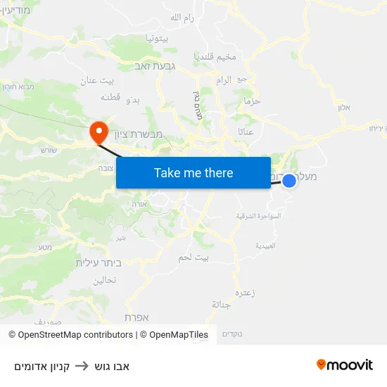 קניון אדומים to אבו גוש map