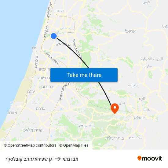 גן שפירא/הרב קובלסקי to אבו גוש map