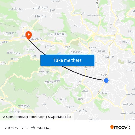 עין גדי/אפרתה to אבו גוש map