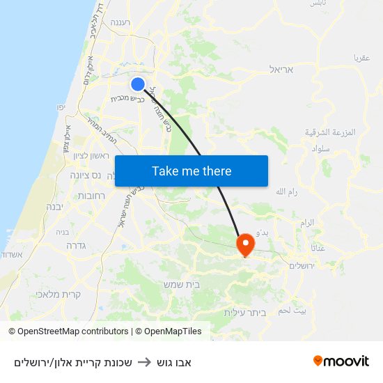 שכונת קריית אלון/ירושלים to אבו גוש map