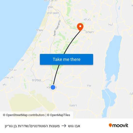 מעונות הסטודנטים/שדרות בן גוריון to אבו גוש map