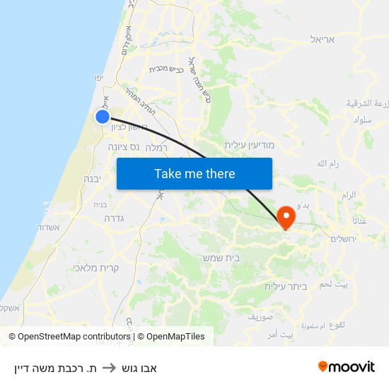 ת. רכבת משה דיין to אבו גוש map