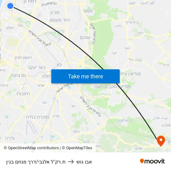 ת.רק''ל אלנבי/דרך מנחם בגין to אבו גוש map