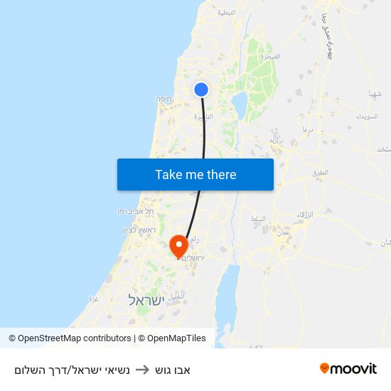 נשיאי ישראל/דרך השלום to אבו גוש map
