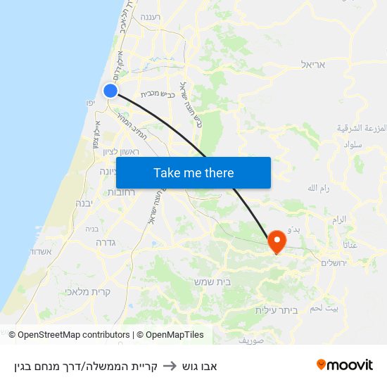 קריית הממשלה/דרך מנחם בגין to אבו גוש map