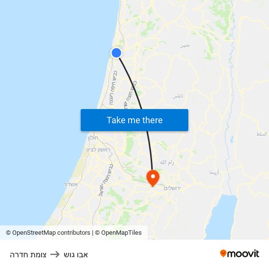 צומת חדרה to אבו גוש map