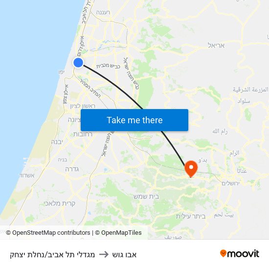 מגדלי תל אביב/נחלת יצחק to אבו גוש map