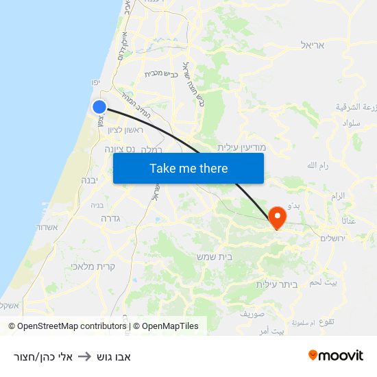 אלי כהן/חצור to אבו גוש map