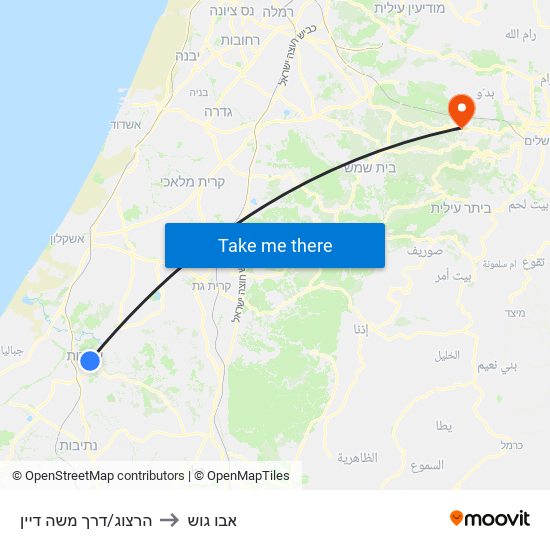 הרצוג/דרך משה דיין to אבו גוש map