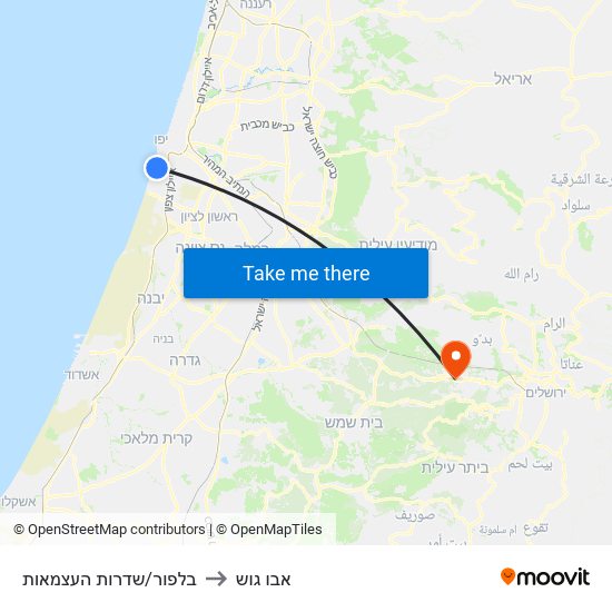 בלפור/שדרות העצמאות to אבו גוש map