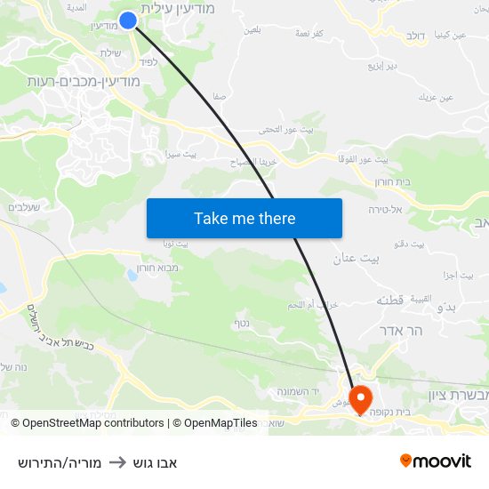 מוריה/התירוש to אבו גוש map