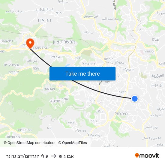 עולי הגרדום/דב גרונר to אבו גוש map
