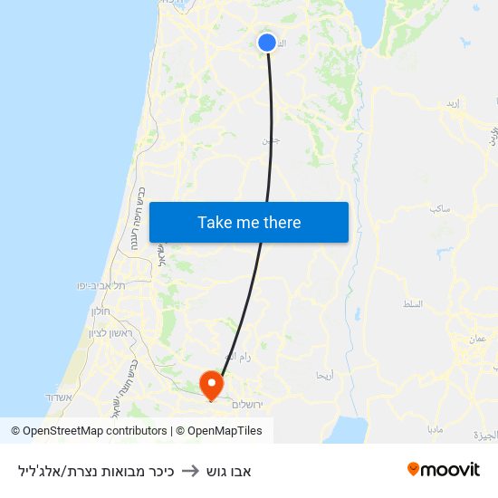 כיכר מבואות נצרת/אלג'ליל to אבו גוש map