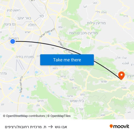 ת. מרכזית רחובות/רציפים to אבו גוש map