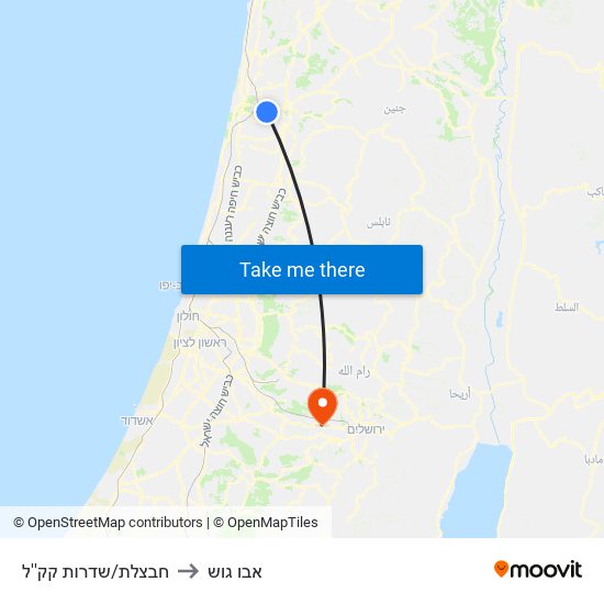 חבצלת/שדרות קק''ל to אבו גוש map