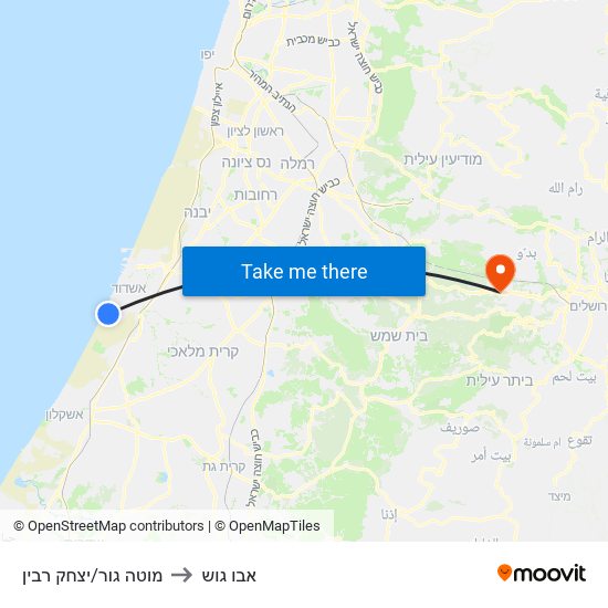 מוטה גור/יצחק רבין to אבו גוש map