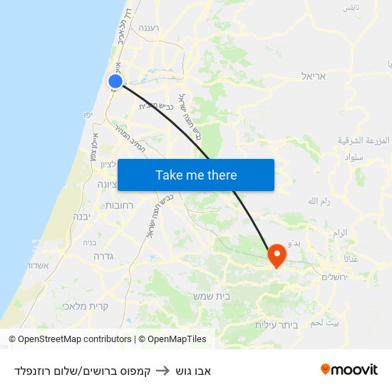 קמפוס ברושים/שלום רוזנפלד to אבו גוש map