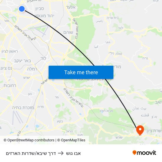 דרך שיבא/שדרות הארזים to אבו גוש map