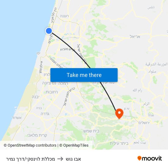 מכללת לוינסקי/דרך נמיר to אבו גוש map