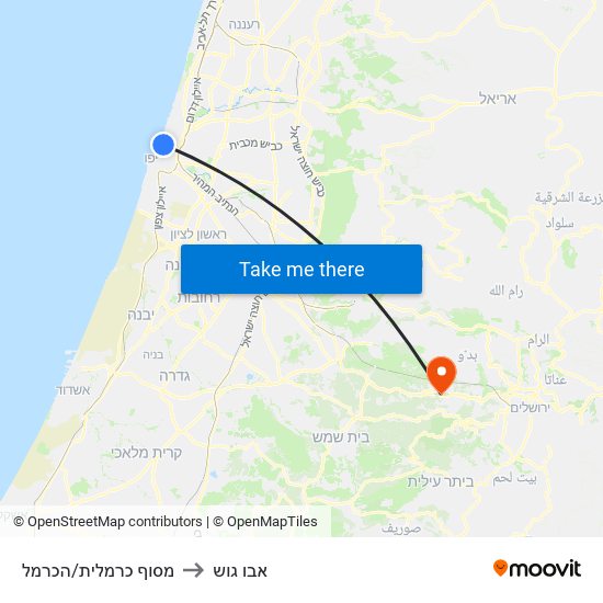 מסוף כרמלית/הכרמל to אבו גוש map