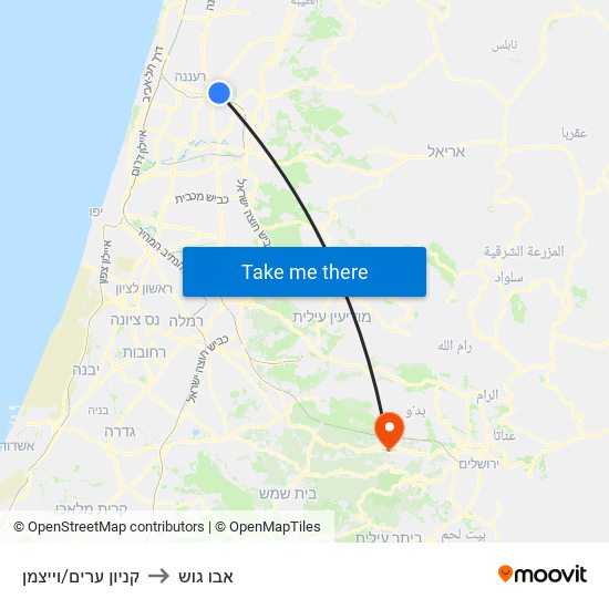 קניון ערים/וייצמן to אבו גוש map