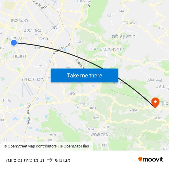 ת. מרכזית נס ציונה to אבו גוש map