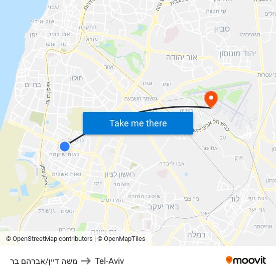 משה דיין/אברהם בר to Tel-Aviv map
