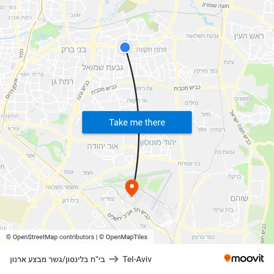 בי''ח בלינסון/גשר מבצע ארנון to Tel-Aviv map