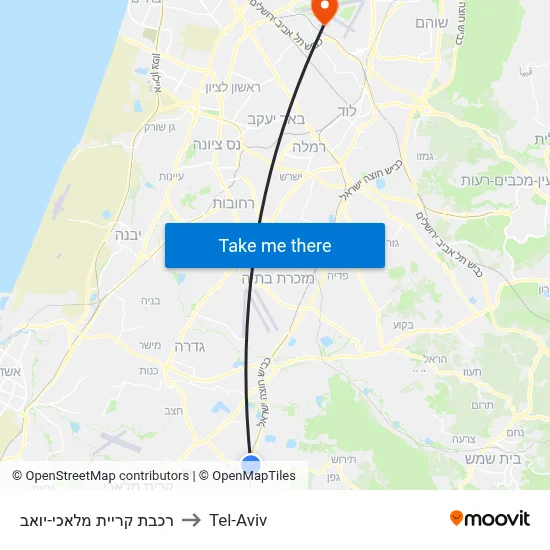 רכבת קריית מלאכי-יואב to Tel-Aviv map