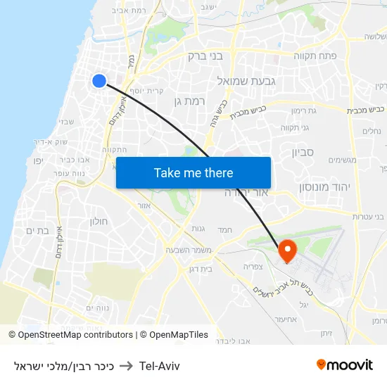 כיכר רבין/מלכי ישראל to Tel-Aviv map