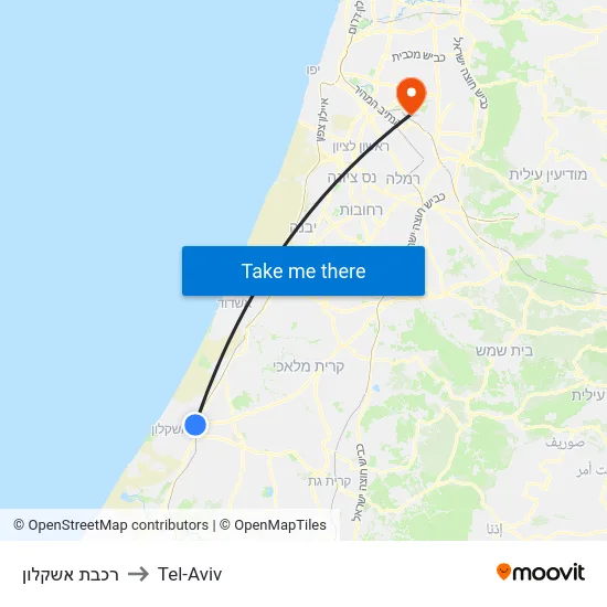 רכבת אשקלון to Tel-Aviv map
