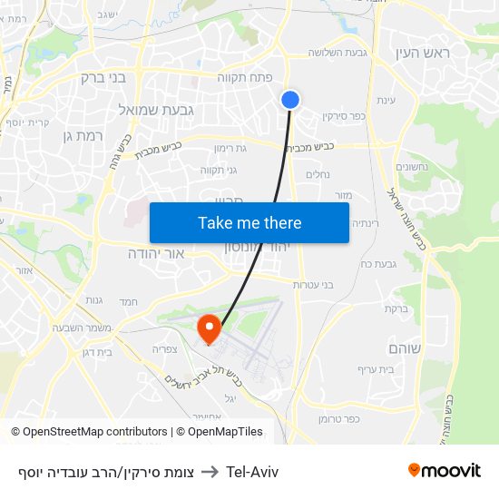 צומת סירקין/הרב עובדיה יוסף to Tel-Aviv map