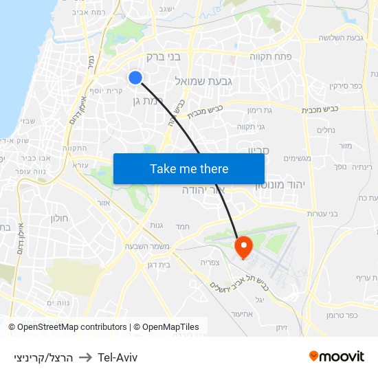 הרצל/קריניצי to Tel-Aviv map