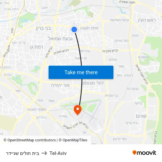 בית חולים שניידר to Tel-Aviv map