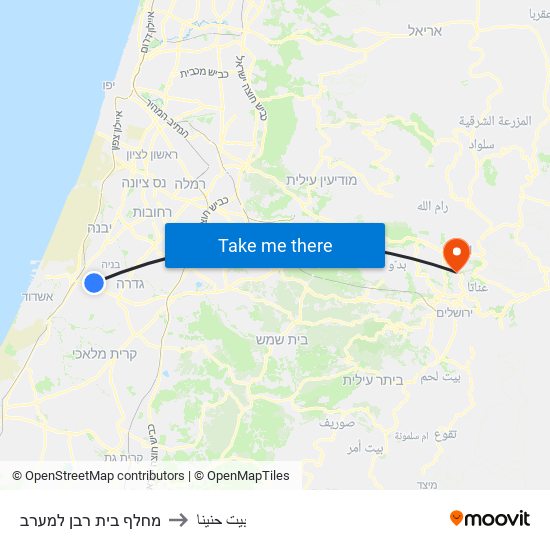 מחלף בית רבן למערב to بيت حنينا map