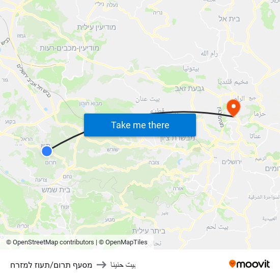 מסעף תרום/תעוז למזרח to بيت حنينا map