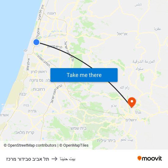 תל אביב סבידור מרכז to بيت حنينا map