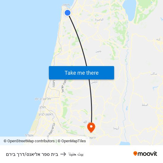 בית ספר אליאנס/דרך בירם to بيت حنينا map