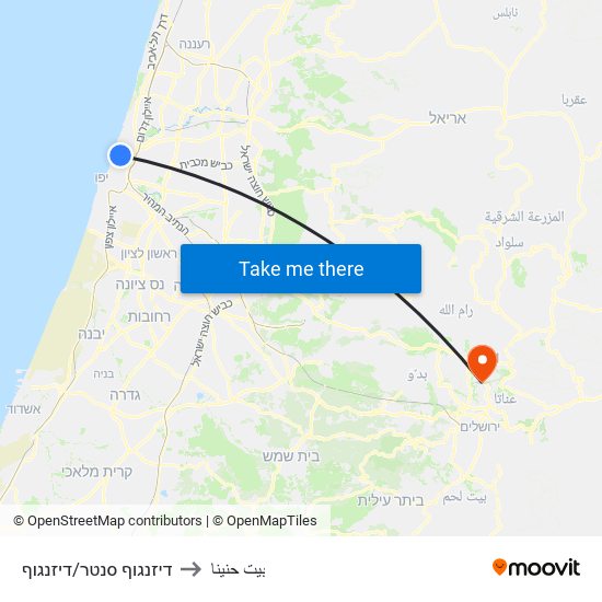 דיזנגוף סנטר/דיזנגוף to بيت حنينا map