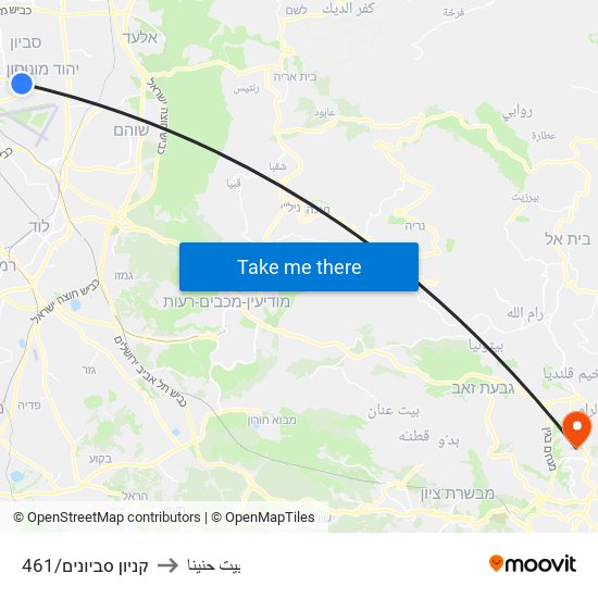 קניון סביונים/461 to بيت حنينا map
