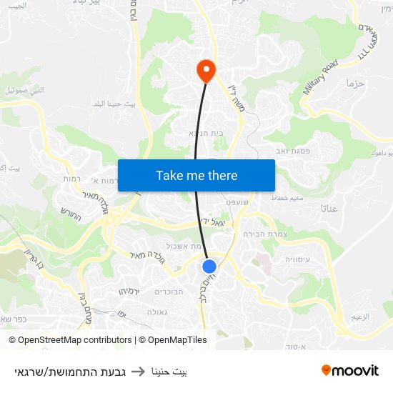 גבעת התחמושת/שרגאי to بيت حنينا map