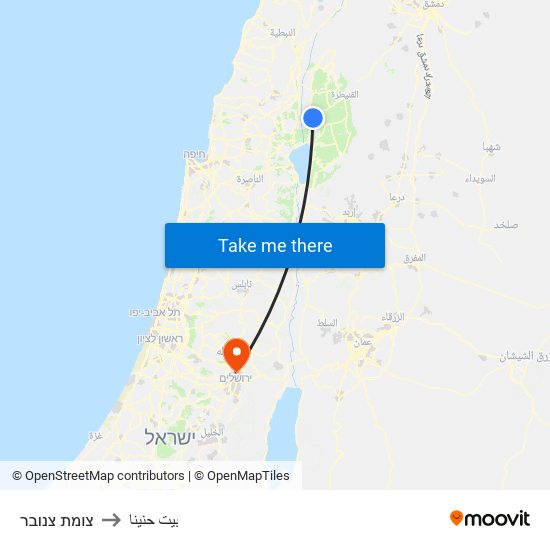 צומת צנובר to بيت حنينا map