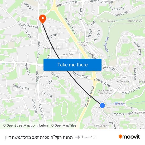 תחנת רקל''ה פסגת זאב מרכז/משה דיין to بيت حنينا map