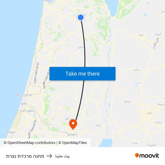 תחנה מרכזית נצרת to بيت حنينا map