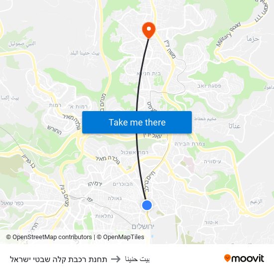 תחנת רכבת קלה שבטי ישראל to بيت حنينا map