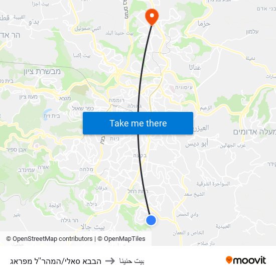 הבבא סאלי/המהר''ל מפראג to بيت حنينا map