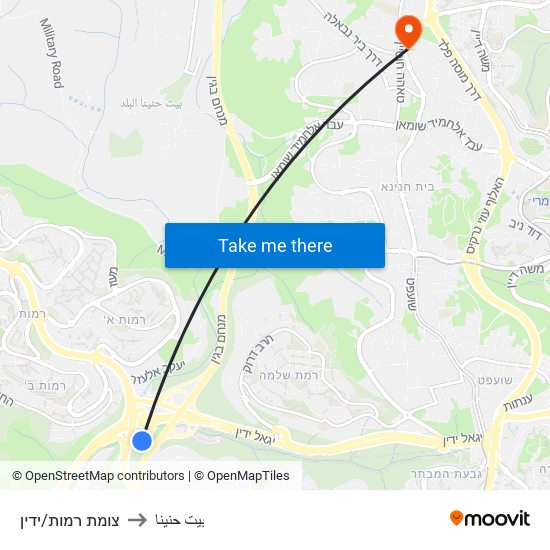 צומת רמות/ידין to بيت حنينا map