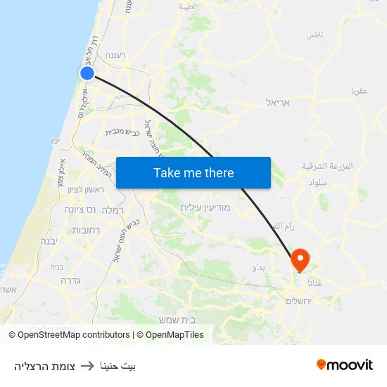 צומת הרצליה to بيت حنينا map