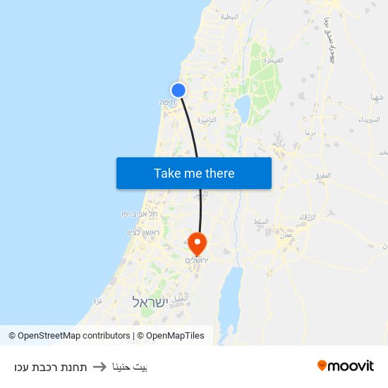 תחנת רכבת עכו to بيت حنينا map