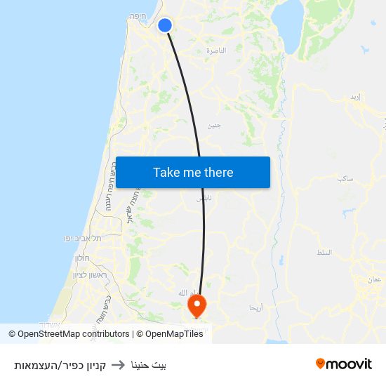 קניון כפיר/העצמאות to بيت حنينا map